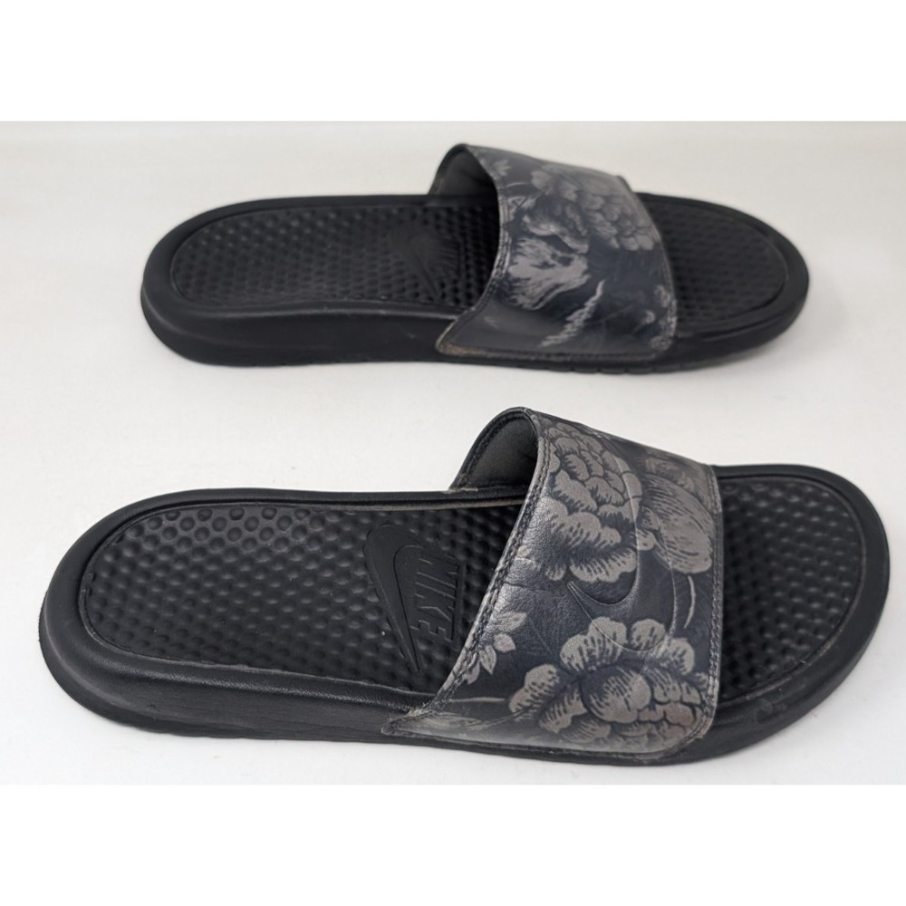 Nike JDI Benassi 618919-025 Floral Black Gray Slide Sandals Women's Size 9